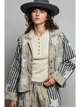 Load image into Gallery viewer, Pol - Striped Sleeves Handcrafted Quilted Patchwork Woven Jacket Blue
