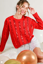 Load image into Gallery viewer, Vine &amp; Love - Sequin Detail Sweater Top - Red

