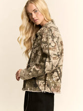 Load image into Gallery viewer, Davi &amp; Dani - Studded Forest Camo Frayed Hem Jacket
