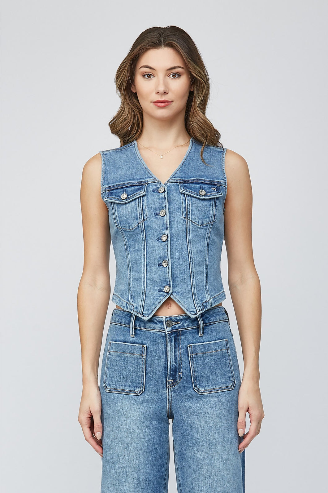 Medium Dark Fitted Denim Vest