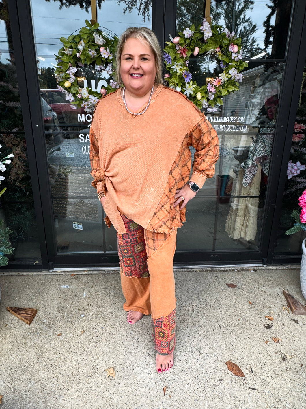 J. Her - Mineral Wash Pullover with Plaid Flannel top