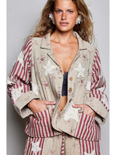 Load image into Gallery viewer, POL -Striped Sleeves Handcrafted Quilted Patchwork Woven Jacket Red
