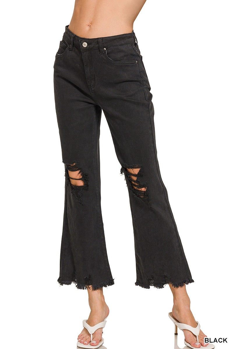 Zenana Acid Wash High Waste Distressed Pants
