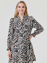 Load image into Gallery viewer, Pixi + Ivy - Shelly Tiered Ruffle Neck Long Sleeve Dress - Zebra
