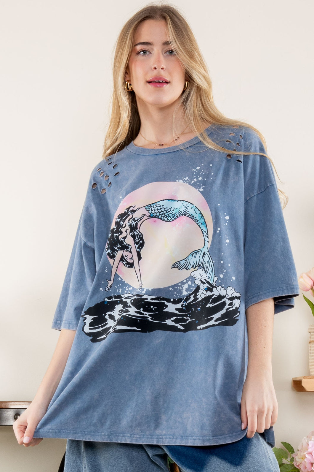 Mineral Washed Mermaid Screen Print T-shirt