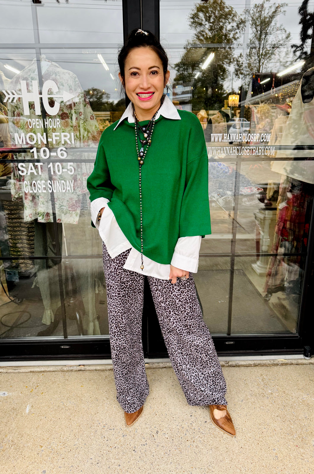 Pixi + Ivy -  Mock Neck 3/4 Sleeve Sweater Top Green