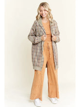 Load image into Gallery viewer, J. Her - Mineral Wash Plaid shacket with hoodie and elbow patch
