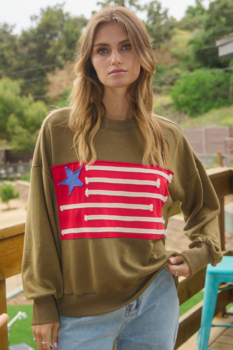 Acid Washed Flag Patch Sweatshirt
