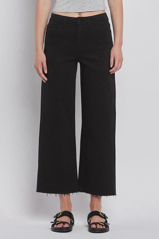 Vervet - Plus Size High Rise Black Crop Wide Leg Jeans