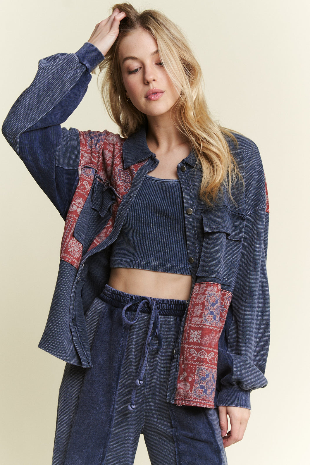 J. Her - Mineral Wash Paisley block thermal Shacket