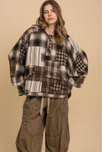 Load image into Gallery viewer, Blue velvet - PLAID BLOCHED 3/4 SLV BUTTON DOWN HOODIE
