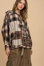 Load image into Gallery viewer, Blue velvet - PLAID BLOCHED 3/4 SLV BUTTON DOWN HOODIE
