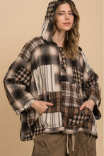 Load image into Gallery viewer, Blue velvet - PLAID BLOCHED 3/4 SLV BUTTON DOWN HOODIE
