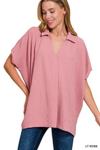 Load image into Gallery viewer, Zenana - Woven Airflow Collared V-neck Short Sleeve Top
