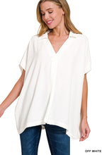 Load image into Gallery viewer, Zenana - Woven Airflow Collared V-neck Short Sleeve Top
