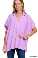 Load image into Gallery viewer, Zenana - Woven Airflow Collared V-neck Short Sleeve Top
