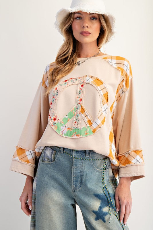 Plus Size- Peace Patch Soft Washed Terry Knit Top