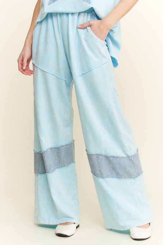 J. Her - Mineral Washed Denim Patched Wide Leg Pants