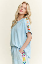 Load image into Gallery viewer, J. Her - Mineral Washed Crochet patch side trim Knit top

