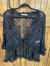 Load image into Gallery viewer, Origami - Sparkly All Lace Cardigan With Ties And Ruffles - Black
