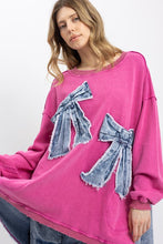 Load image into Gallery viewer, Washed Mix Media Bow Patch Pullover
