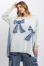 Load image into Gallery viewer, Washed Mix Media Bow Patch Pullover
