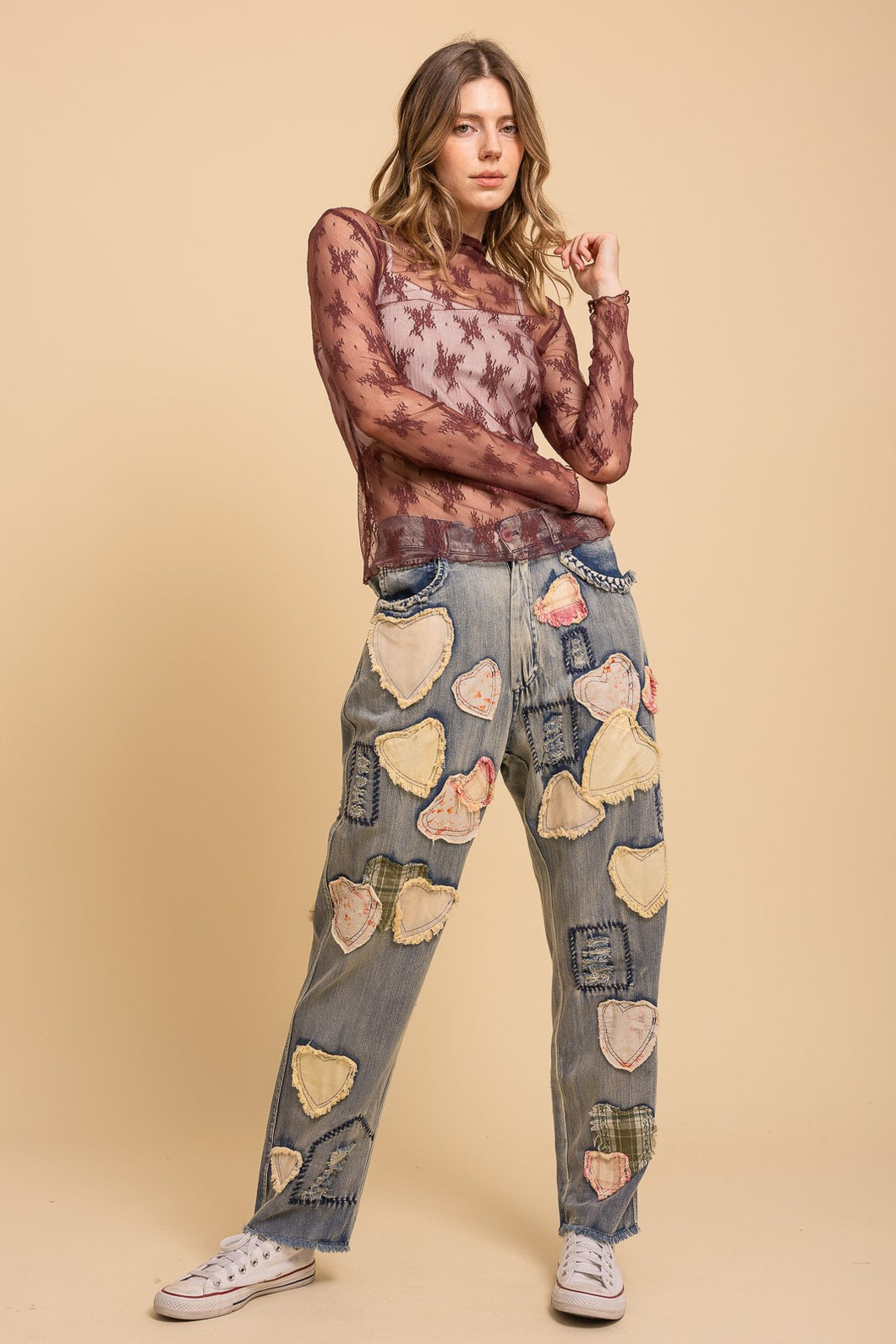 BLUEVELVET - Patchwork Washed Boyfriend Jeans