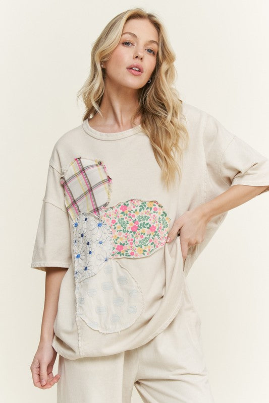J Her - Mineral Washed Patched Flower Tshirt