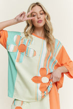 Load image into Gallery viewer, J. Her - Striped Flower Patched Washed Casual Top

