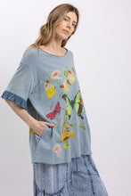 Load image into Gallery viewer, Butterfly Print Ruffle Short Sleeve Top
