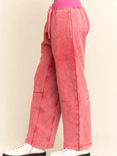 Load image into Gallery viewer, Davi &amp; Dani - Washed French Terry Contrast Waist Barrel Pants Red
