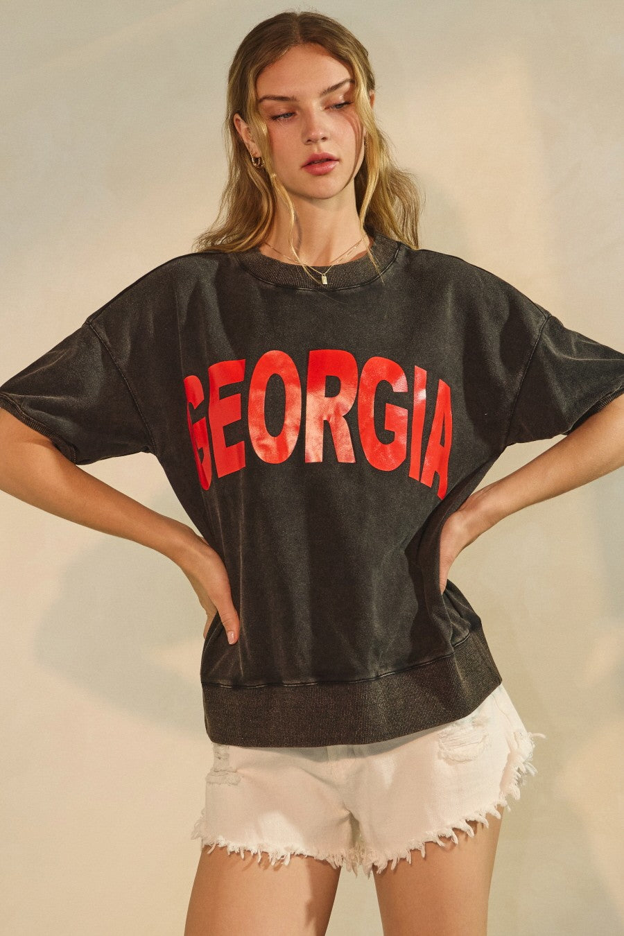 Georgia Acid Washed Short Sleeve Sweatshirt