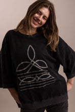 Load image into Gallery viewer, Bluevelvet - Boot Stitch Embroidery Crew Neck Top - Black
