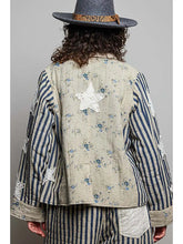 Load image into Gallery viewer, Pol - Striped Sleeves Handcrafted Quilted Patchwork Woven Jacket Blue

