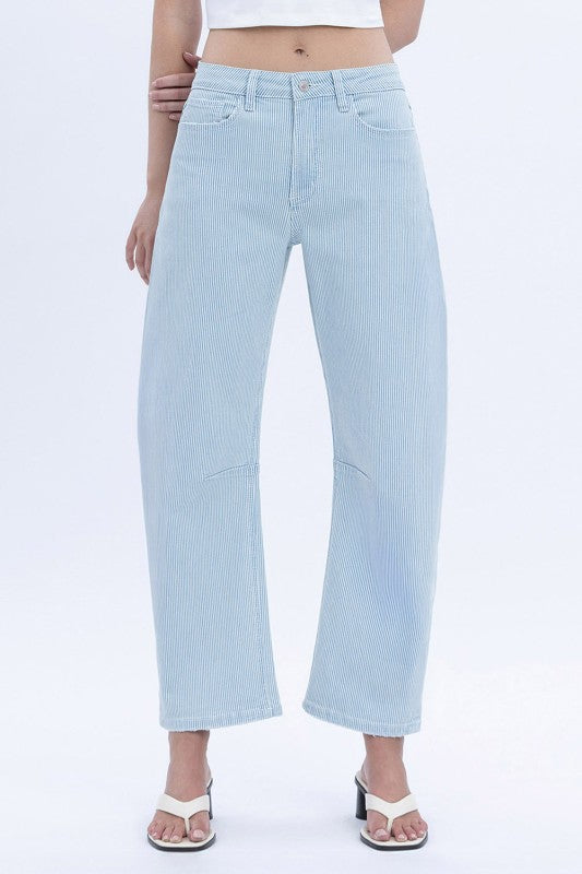 Vervet - Super High Rise Striped Barrel Leg Jeans
