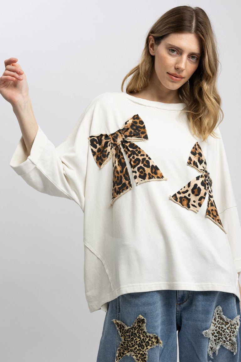 Animal Print Bow Patch Oversized Top