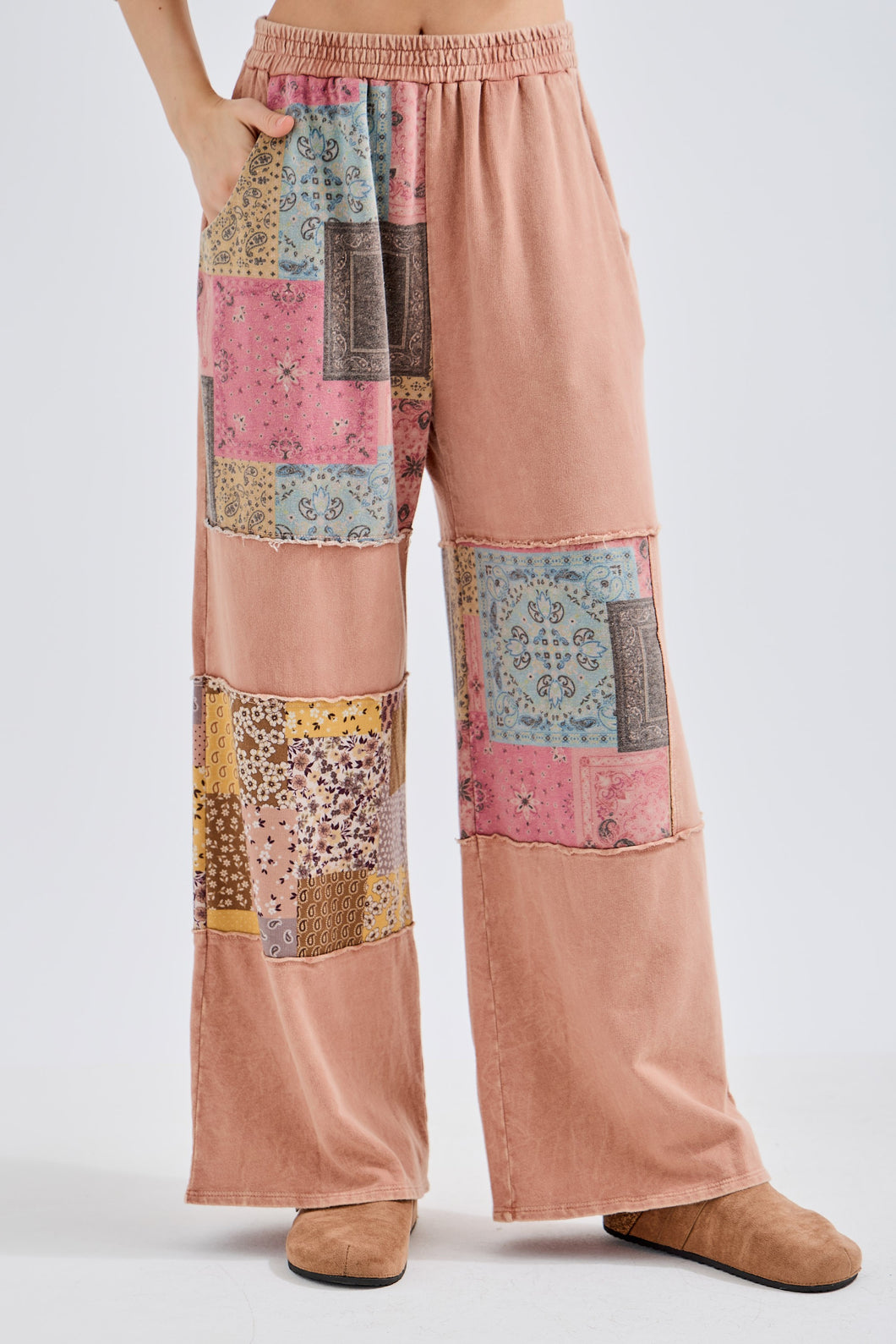 J. Her -Mineral Washed Boho Block Patch pants