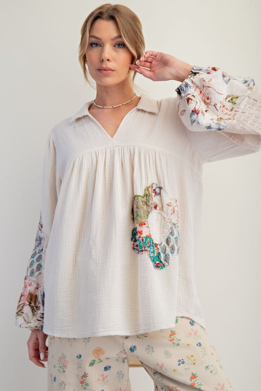 Plus Patch Detailing Washed Cotton Gauze Tunic