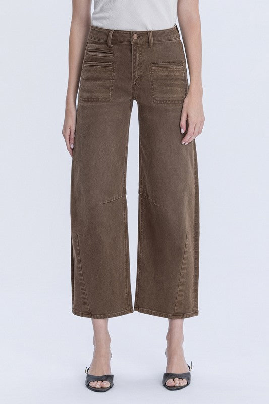 High Rise Front Welt Pocket Detail Barrel Jeans