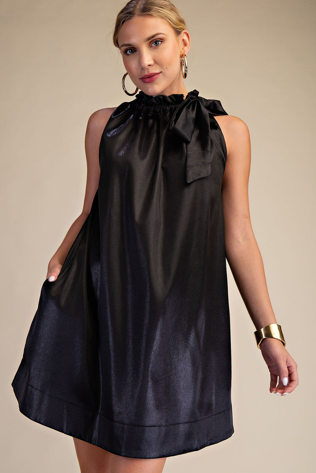 Glam - Round Neck Tie Sleeveless Mini Dress