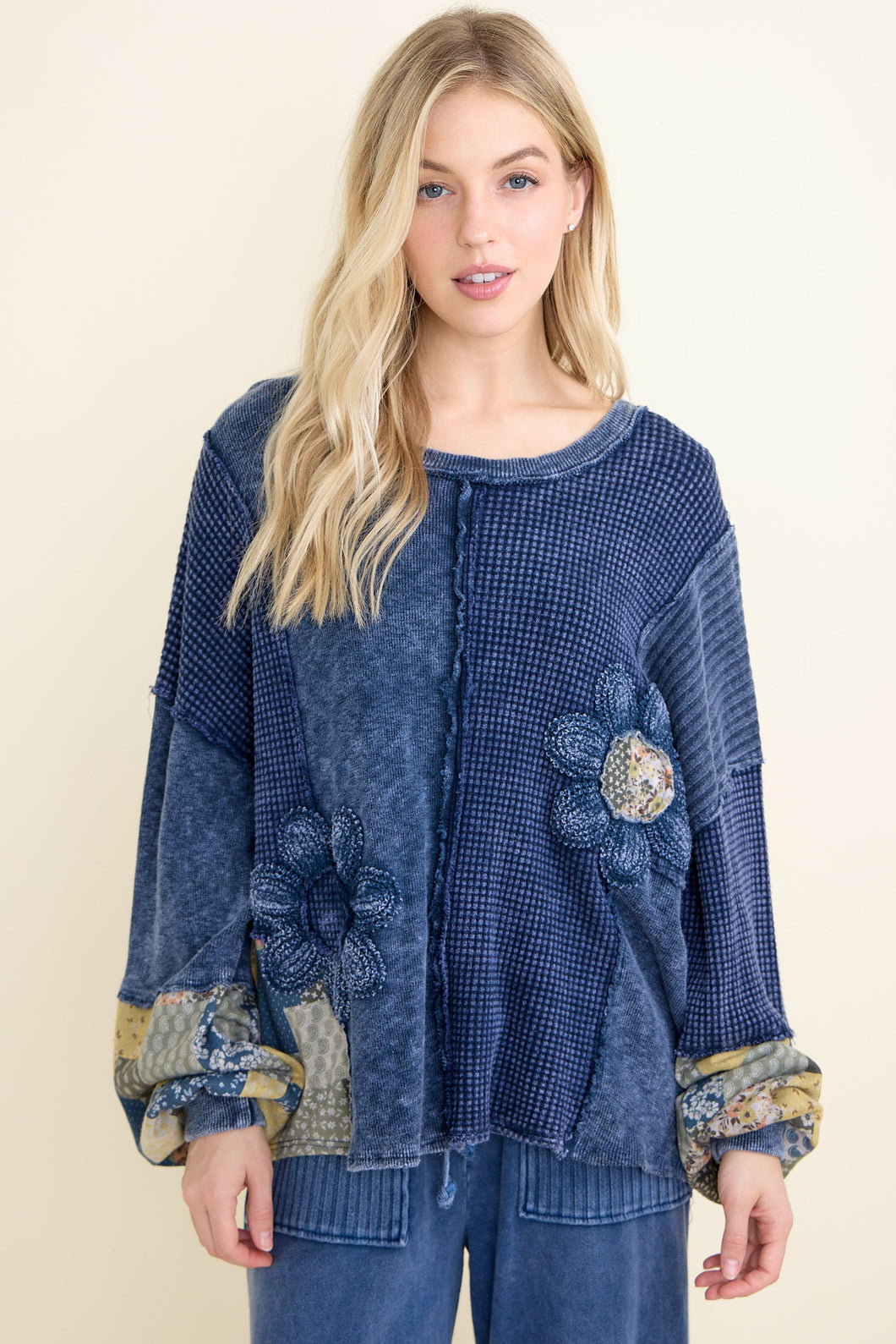 J. Her - Mineral Washed Daisy Patchwork Sweater