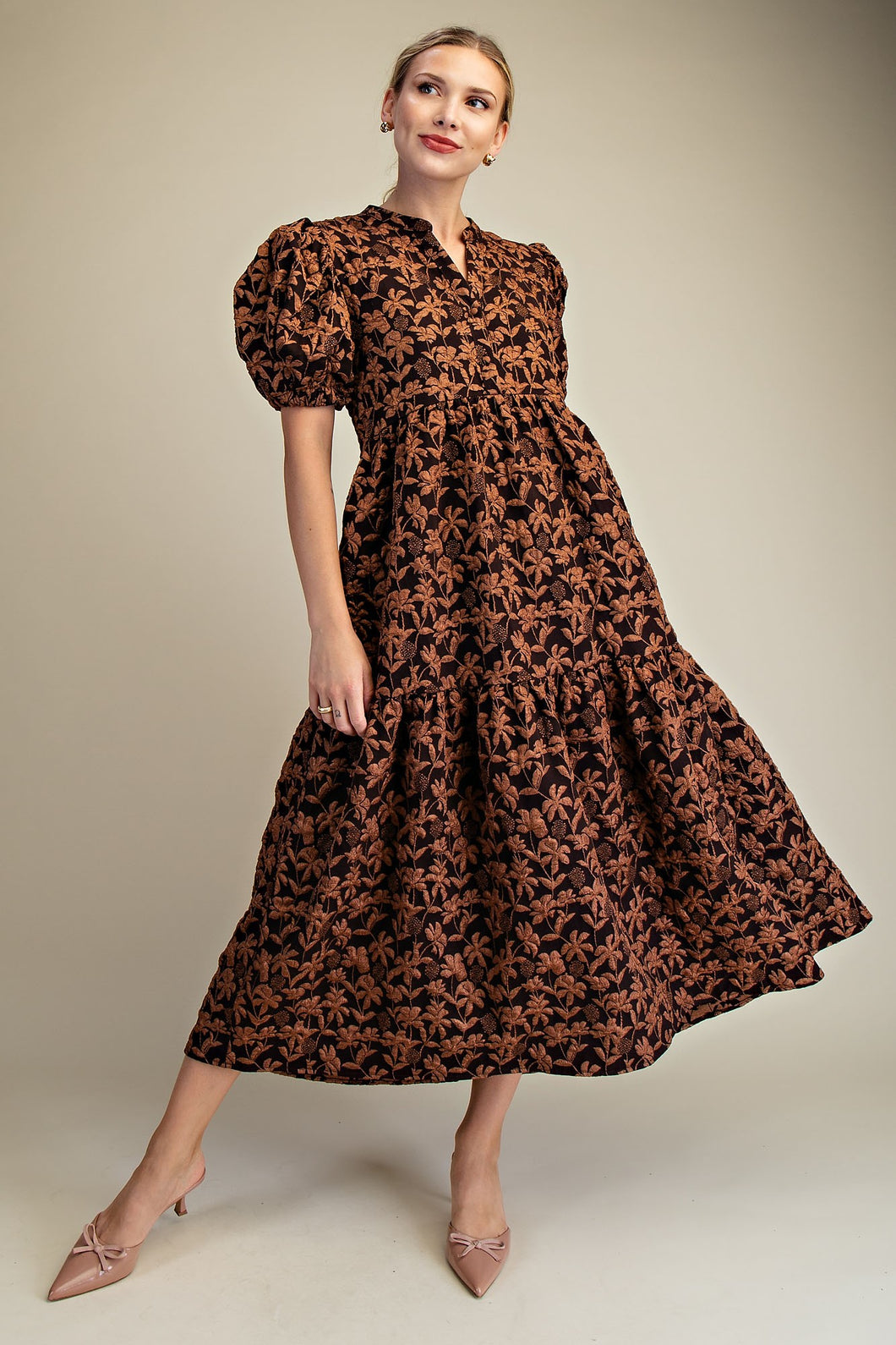 Glam Puff Sleeve Midi Dress