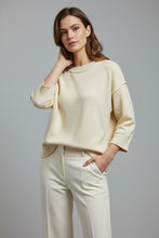 Load image into Gallery viewer, Pixi + Ivy - Crew Neck 3/4 Sleeve Reverse Seam Sweater - Ivory
