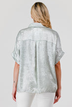 Load image into Gallery viewer, Pixi + Ivy - Short Sleeve Collared Button Down Metallic Top - Sage

