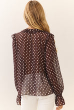 Load image into Gallery viewer, Oddi - Micro Polka Dot Ruffle Blouse - Brown White
