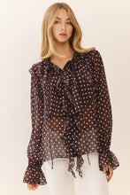 Load image into Gallery viewer, Oddi - Micro Polka Dot Ruffle Blouse - Brown White
