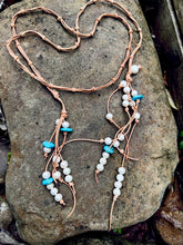 Load image into Gallery viewer, HC - Handmade Turquoise White Pearls Necklace 57"
