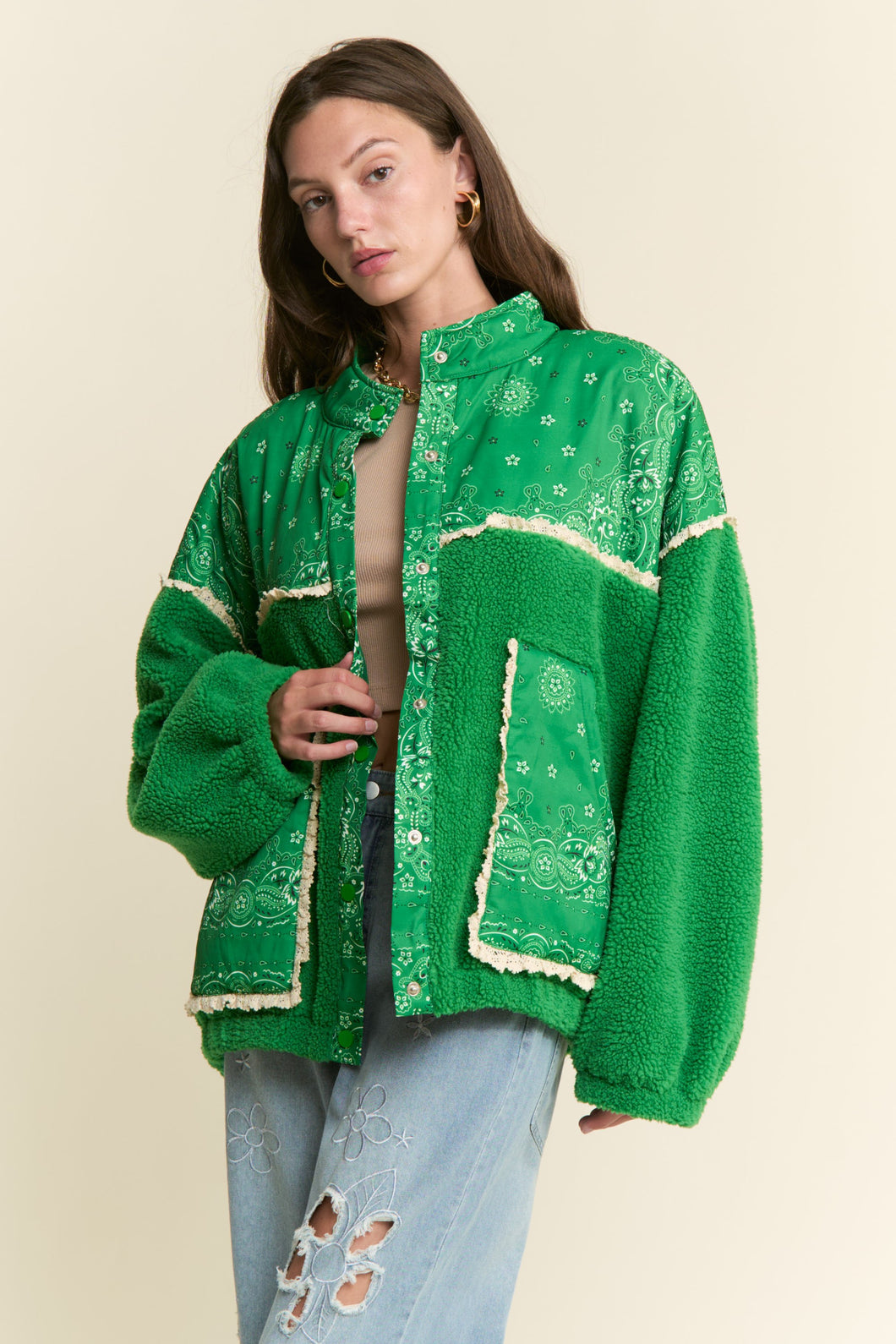 Teddy Sherpa Paisley Print Jacket