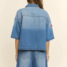 Load image into Gallery viewer, Davi &amp; Dani -  Varsity Patch Short Sleeve Denim Jacket
