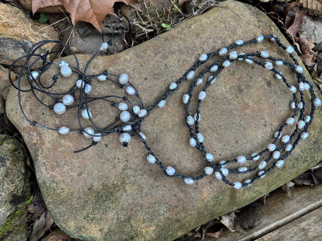 HC - Silver Pearls Braided Lariat 74